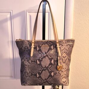 Michael Kors Snakeskin Embossed Suede Leather Tote Purse/Handbag